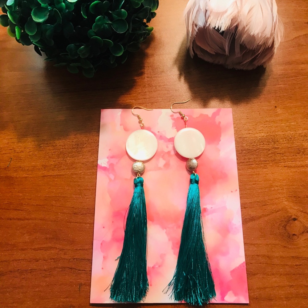 Emerald green fringe earrings